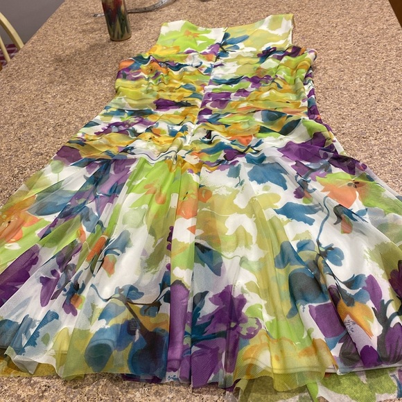 London Times Dress 10  Green Purple Blue White - Picture 10 of 15